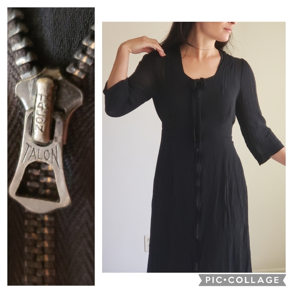 unbranded Dresses & Skirts - 1930s Vintage Black Sheer Dressing Gown Front Zipper Dress Talon Zipper.